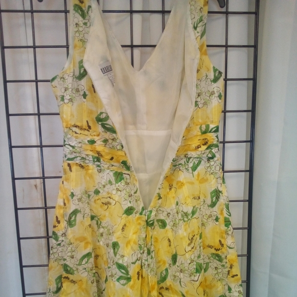 Vintage Robbie Bee Floral  Midi Dress Womens sz 12 Yellow w/Green Sleeveless - Picture 7 of 7